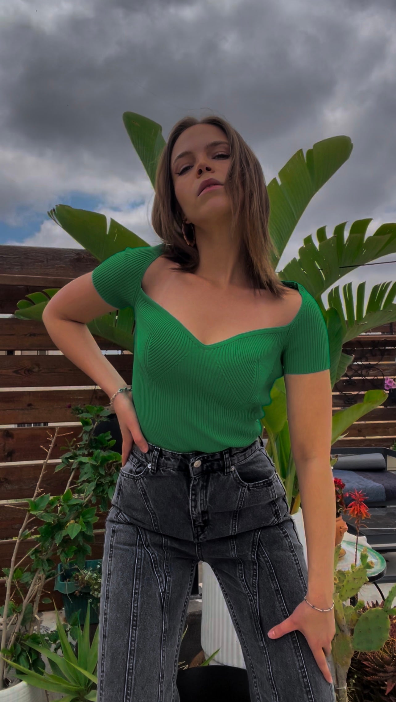 Green off the shoulder top