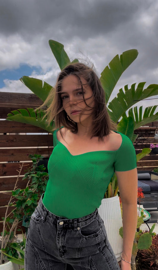 Green off the shoulder top