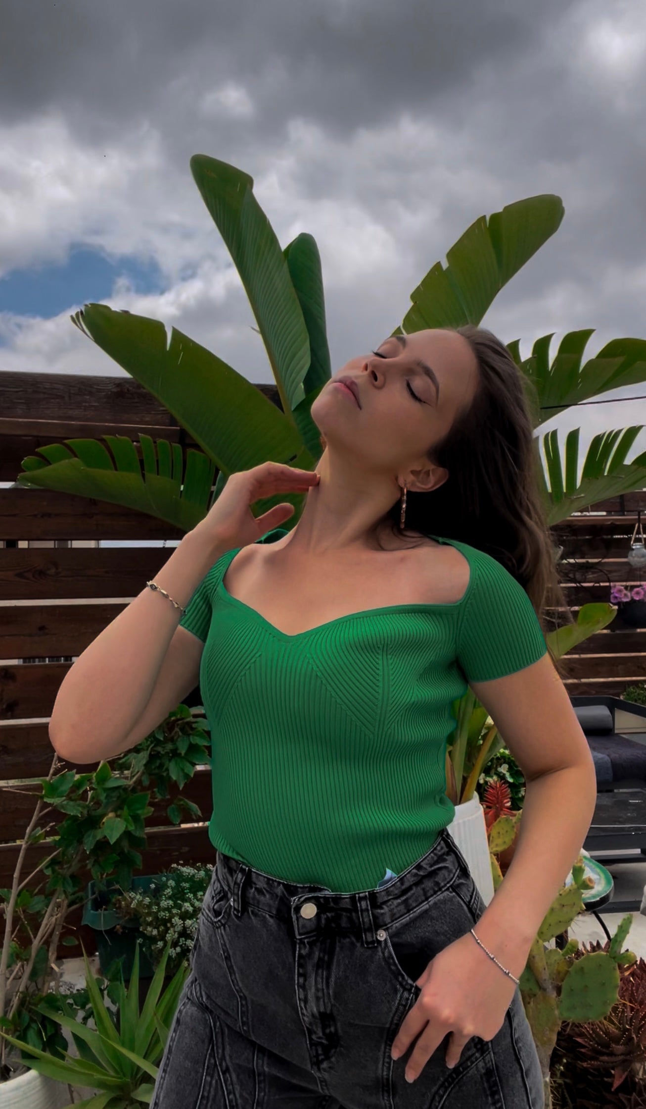 Green off the shoulder top